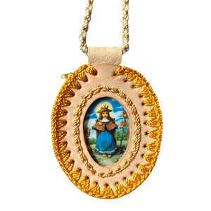 Holy Child of Atocha Scapular Necklace Leather Knotted Rope Cream Handmade NEW